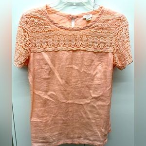 J. Crew coral size 2 linen short sleeve blouse with lace detail top